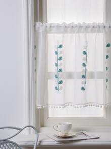 Summer Fresh And Simple Blue & White Tree Branches Design Cafe Curtain With Rod Pocket, 1pc