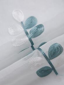 Summer Fresh And Simple Blue & White Tree Branches Design Cafe Curtain With Rod Pocket, 1pc