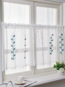 Summer Fresh And Simple Blue & White Tree Branches Design Cafe Curtain With Rod Pocket, 1pc