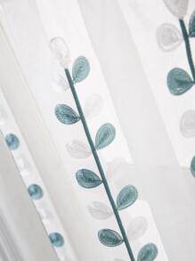 Summer Fresh And Simple Blue & White Tree Branches Design Cafe Curtain With Rod Pocket, 1pc