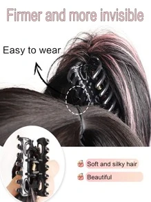 女性合成纖維半假髮,高馬尾夾片接髮帶粉色的 - Dark Brown - 查看 4