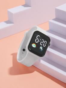 1pc Colorful LED Digital Watch, Fashionable Astronaut Design, Suitable For Teenagers, Students And Adults - White - View 3