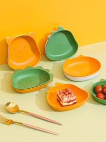 1pc Adorable Cartoon Designed Home Dinner Plate - Green - View 1