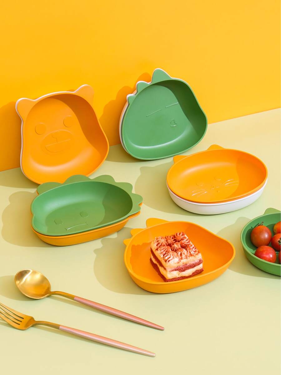 1pc Adorable Cartoon Designed Home Dinner Plate - Green - View 1