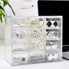 1pc Transparent 12-Compartment Hair Accessories Storage Box, Dustproof Drawer-Type Organizer For Desktop Jewelry And Various Small Items Storage Hair Clips Makeup Organizer - Clear - View 2