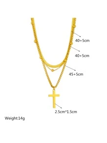 1pc Multilayer Cross Pendant Titanium Steel Chain Necklace - Gold - View 3