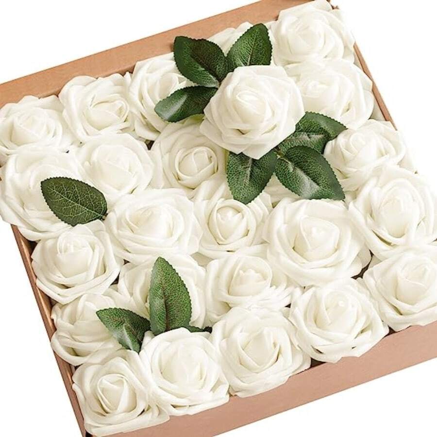 25pcs White Rose Flowers - White - View 1