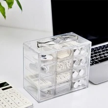 1pc Transparent 12-Compartment Hair Accessories Storage Box, Dustproof Drawer-Type Organizer For Desktop Jewelry And Various Small Items Storage Hair Clips Makeup Organizer - Clear - View 3