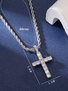 1pc Fashionable Cubic Zirconia Cross Pendant Necklace For Women For Dating Gift - Silver - View 4