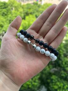 2 cái/bộ Đơn giản Retro Đen & Trắng Barbell Hình dạng Ly Hạt Vòng đeo tay cặp đôi - Nhiều màu - Xem 2