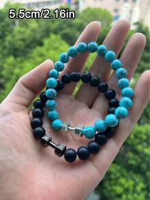 2 cái/bộ Đơn giản Retro Đen & Trắng Barbell Hình dạng Ly Hạt Vòng đeo tay cặp đôi - Nhiều màu - Xem 4