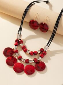 3入組/套時尚圓形裝飾首飾套裝適合女士日常裝飾 - 紅色 - 查看 1