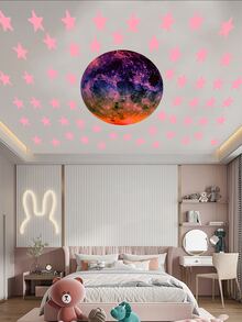 2pcs Moon & Five-pointed Star 3d Luminous Wall Stickers For Kids' Room, Baby Bedroom, Ceiling Decoration, Orange - Multicolor - View 2