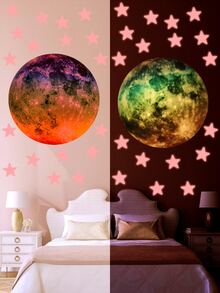 2pcs Moon & Five-pointed Star 3d Luminous Wall Stickers For Kids' Room, Baby Bedroom, Ceiling Decoration, Orange - Multicolor - View 4