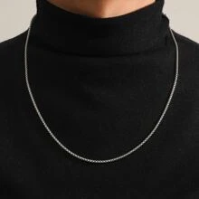 1 件不鏽鋼人造珍珠鍊項鍊,簡約設計,適合男士,日常佩戴,生日禮物 - 銀色 - 查看 4