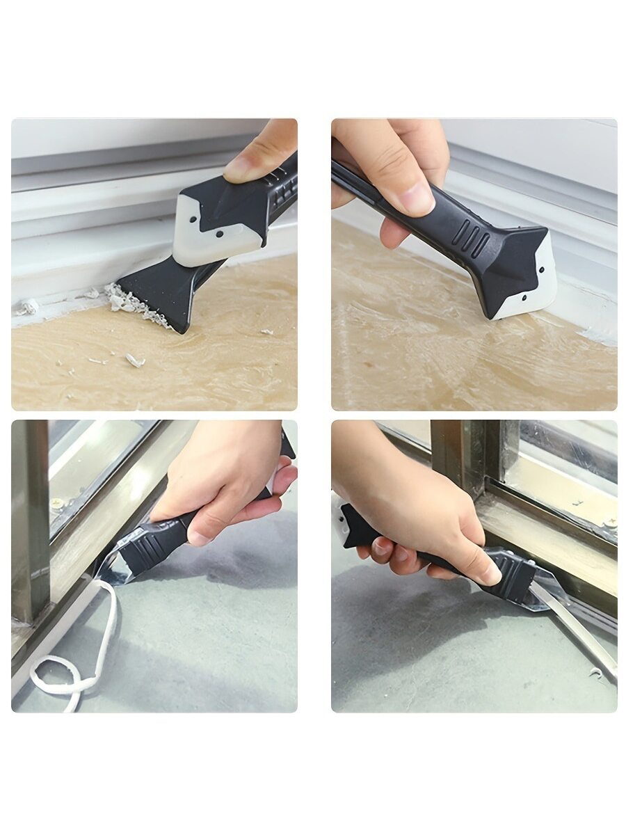 Grout Tool Set, Including Metal Scraper, Silicone Residue Scraper, Multi-functional Silicone Sealing Edge Tool