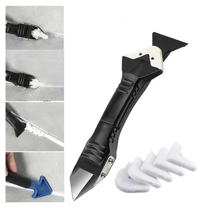 灌漿工具套裝，包括金屬刮刀、矽膠殘留刮刀、多功能矽膠封邊工具