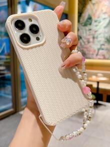 Woven Pattern Phone Case With Lanyard - Beige - View 4