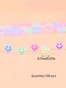 100入組4*7mm亞克力透明笑臉珠子適用於DIY手鍊/項鍊製作 - 彩色 - 查看 3
