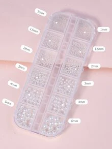12 Lưới Hộp Hình Quả Bóng Trắng Trang Trí Móng Tay Giả Ngọc Trai - trắng - Xem 4