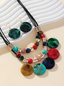 3入組/套波西米亞珠子裝飾圓形吊墜首飾套裝適合女士日常裝飾 - 彩色 - 查看 2