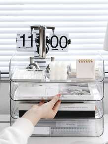 1/2入組亞克力書桌文具收納,可堆疊和透明多功能收納盒適用於學校用品,玩具,彩妝和A4紙 - 無色 - 查看 2