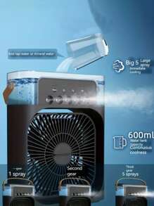 帶噴水、USB端口和加濕器冷卻風扇，5入組葉片，適合家庭/辦公室使用 - 黑色 - 查看 1