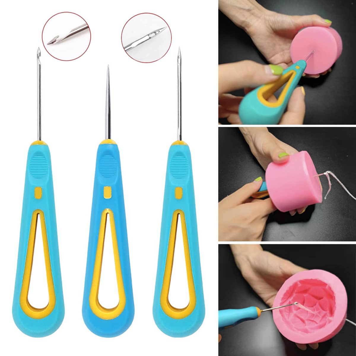 1-3pcs Candle Making Tools Set, Including Wick Guide Needle, Candle Mold Punching Tool, Bent/Straight With Hole Awl, Shoe Repair Tool - Blue - View 1