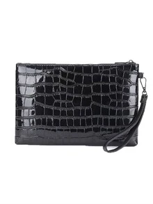 Black Clutch Bag Crocodile Embossed Pu Leather Waterproof Zipper Clutch Bag Fashion Wrist Bag Men's Business Bag Suitable For Men's Daily Commute - Black - View 6