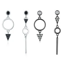1 Pair 925 Sterling Silver Black Cubic Zirconia Asymmetrical Earrings, Unisex Crystal Stud Earrings Gift, 2 Colors Available