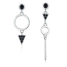 1 Pair 925 Sterling Silver Black Cubic Zirconia Asymmetrical Earrings, Unisex Crystal Stud Earrings Gift, 2 Colors Available