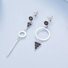 1 Pair 925 Sterling Silver Black Cubic Zirconia Asymmetrical Earrings, Unisex Crystal Stud Earrings Gift, 2 Colors Available