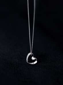 MODIAN S925 Sterling Silver Simple Chain Women's Heart Pendant Necklace Jewelry For Wedding Gift Valentines - Silver - View 2