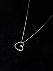 MODIAN S925 Sterling Silver Simple Chain Women's Heart Pendant Necklace Jewelry For Wedding Gift Valentines - Silver - View 5