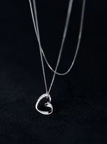 MODIAN S925 Sterling Silver Simple Chain Women's Heart Pendant Necklace Jewelry For Wedding Gift Valentines - Silver - View 3