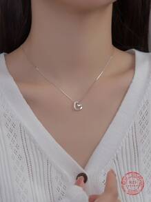 MODIAN S925 Sterling Silver Simple Chain Women's Heart Pendant Necklace Jewelry For Wedding Gift Valentines - Silver - View 1