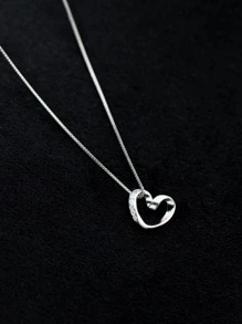 MODIAN S925 Sterling Silver Simple Chain Women's Heart Pendant Necklace Jewelry For Wedding Gift Valentines - Silver - View 4