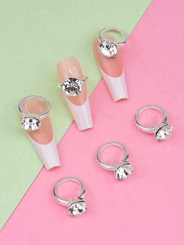 6 piezas de adornos de anillo de uñas de plata brillante transparente para decoración de arte de uñas, charms de uñas, gemas de uñas y suministros de uñas DIY