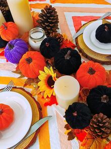 多種鄉村裝飾萬聖節南瓜黑色天鵝絨南瓜泡沫南瓜在橘色紫色黑色適用於農家秋季婚禮萬聖節桌子中心裝飾品廚房裝飾 - 彩色 - 查看 3