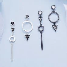 1 Pair 925 Sterling Silver Black Cubic Zirconia Asymmetrical Earrings, Unisex Crystal Stud Earrings Gift, 2 Colors Available
