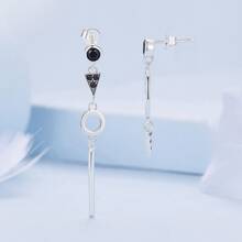 1 Pair 925 Sterling Silver Black Cubic Zirconia Asymmetrical Earrings, Unisex Crystal Stud Earrings Gift, 2 Colors Available