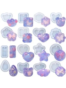 1 件装滴胶圆角心形熊梅花免抛光硅胶模具 DIY 吊坠制作配件 - 白色 - 查看 1