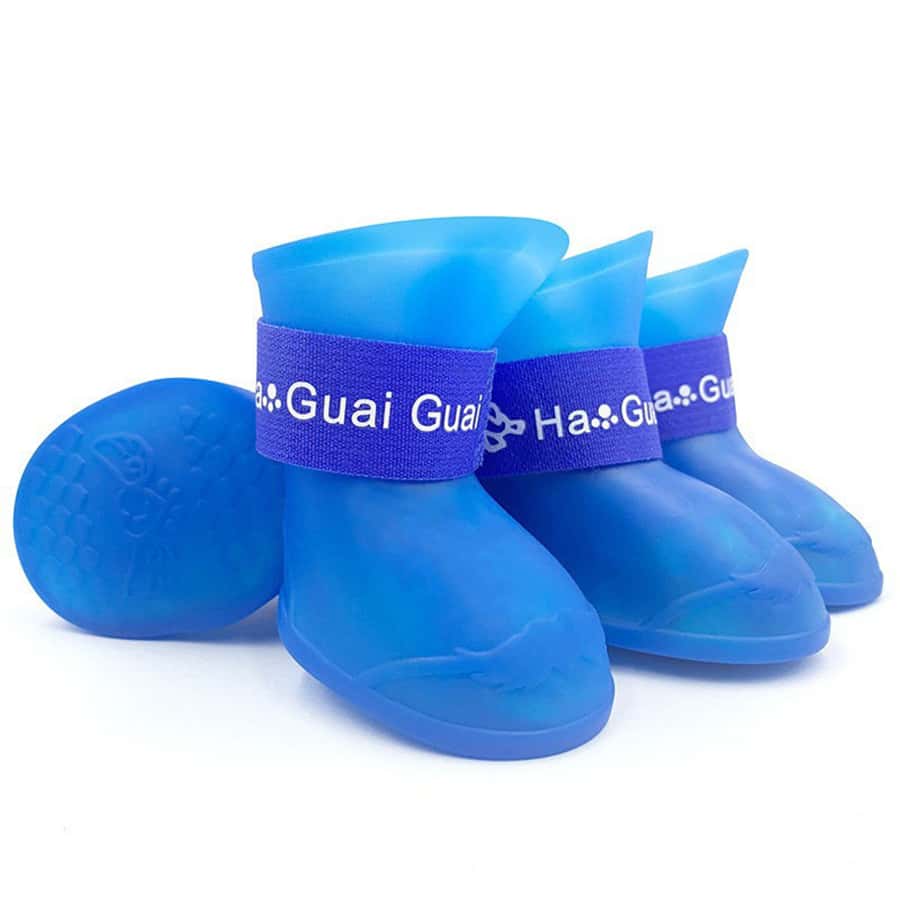 Blue Silicone Pet Dog Cat Rain Shoes, Anti-Dirty Anti-Slip Waterproof Dog Shoes Soft Bottom Paw Protector For Small Pets Like Poodle, Teddy
