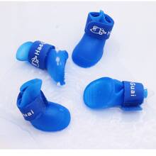 Blue Silicone Pet Dog Cat Rain Shoes, Anti-Dirty Anti-Slip Waterproof Dog Shoes Soft Bottom Paw Protector For Small Pets Like Poodle, Teddy