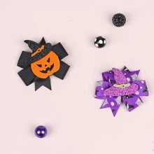 6 cái/bộ Halloween Quả bí ngô Mũ & Mũ phù thủy & Nơ Kẹp tóc - Nhiều màu - Xem 6