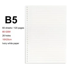 White B5 Loose-leaf Notebook With Horizontal Line Pages, 26 Holes, Refillable - White - View 2