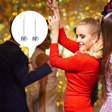 ZZLTAWS Women's Stainless Steel Mirror Finish Ball Drop Earrings - Silver - View 5