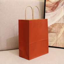 5pcs/set Colored Kraft Paper Carrier Gift Bags, Simple Style Clothing Shopping Bags, Takeout Packaging Bags - Red - View 2