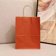 5pcs/set Colored Kraft Paper Carrier Gift Bags, Simple Style Clothing Shopping Bags, Takeout Packaging Bags - Red - View 1