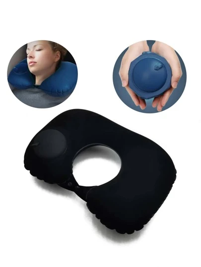 1 件 PVC 充气旅行枕，黑色压制 U 型颈枕，便携式睡眠枕，适用于飞机、火车、汽车、办公室旅行休息用品旅行用品睡眠帮助度假配件假日舒适睡眠器，适用于旅行露营办公室配件旅行飞机